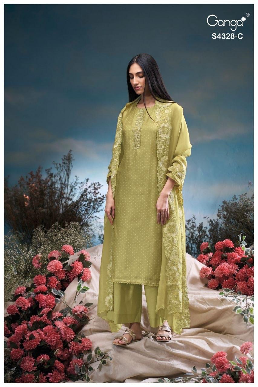 Aneaa 4328 Ganga Bemberg Silk Plazzo Style Suits Exporter
