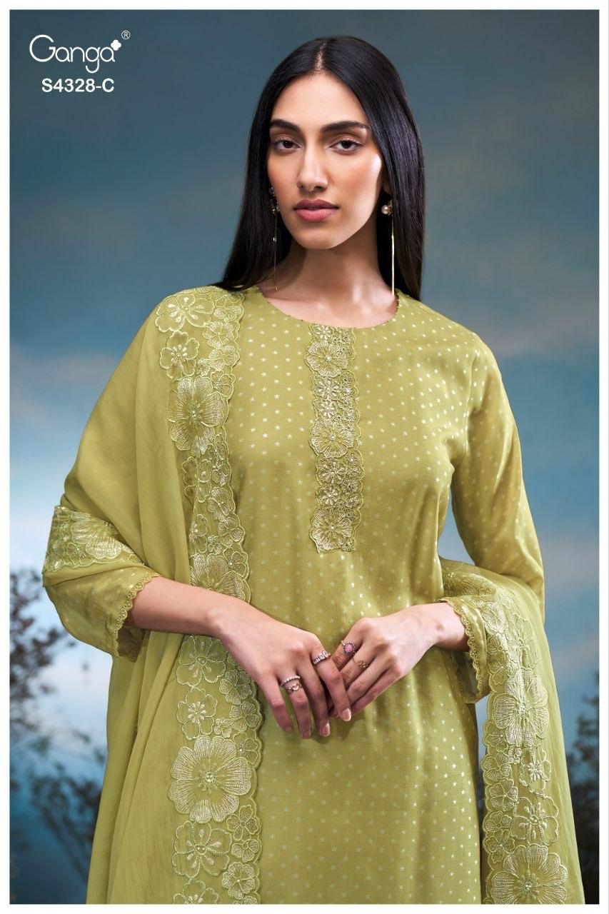 Aneaa 4328 Ganga Bemberg Silk Plazzo Style Suits Exporter