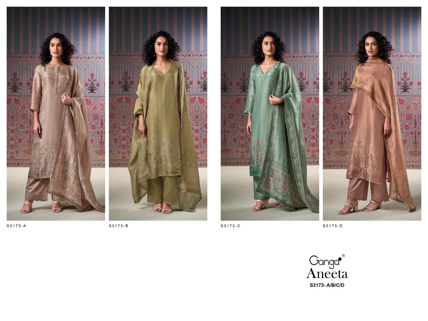 Aneeta 3173 Ganga Premium Bemberg Plazzo Style Suits Supplier Gujarat