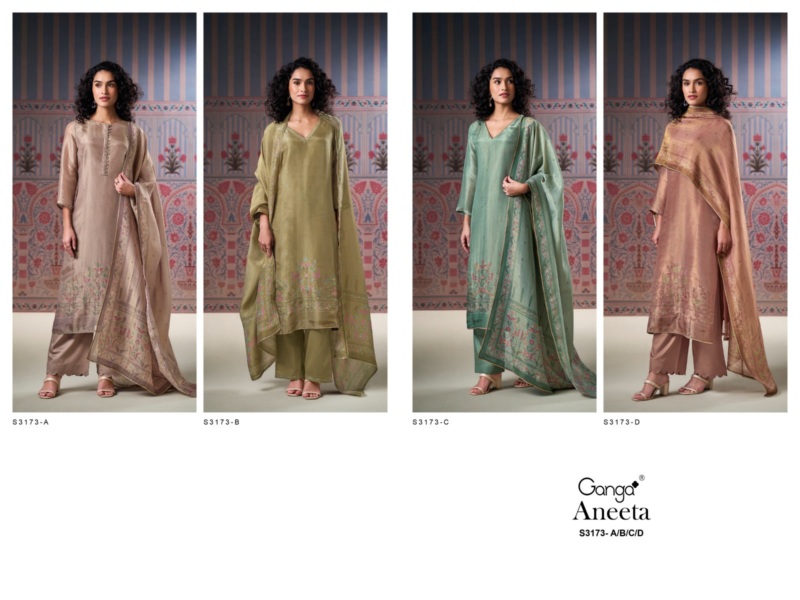Aneeta 3173 Ganga Premium Bemberg Plazzo Style Suits Supplier Gujarat