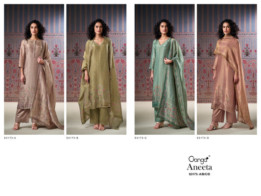 Aneeta 3173 Ganga Premium Bemberg Plazzo Style Suits Supplier Gujarat
