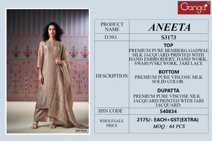 Aneeta 3173 Ganga Premium Bemberg Plazzo Style Suits Supplier Gujarat