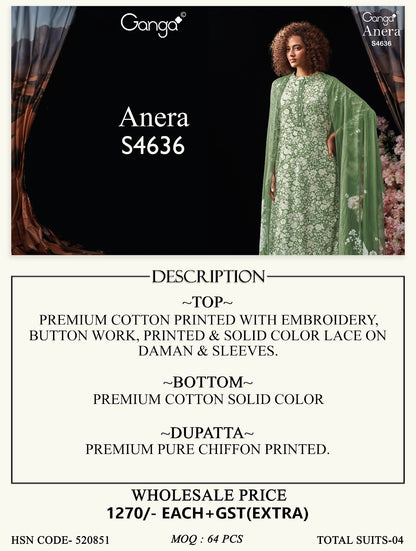Anera 4636 Ganga Cotton Plazzo Style Suits Supplier Gujarat