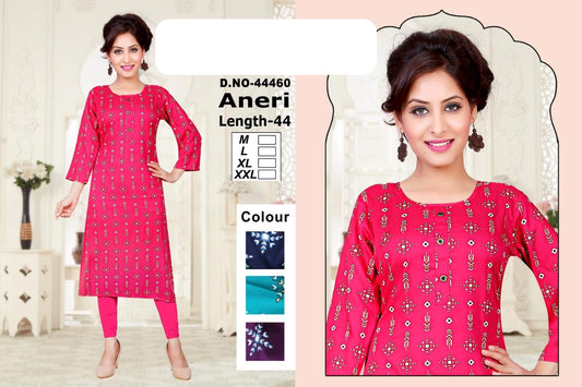 Aneri 051224 Zoya Rayon Straight Cut Kurtis Manufacturer Gujarat