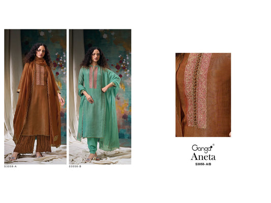 Aneta S3058 Ganga Bemberg Silk Plazzo Style Suits Supplier Ahmedabad