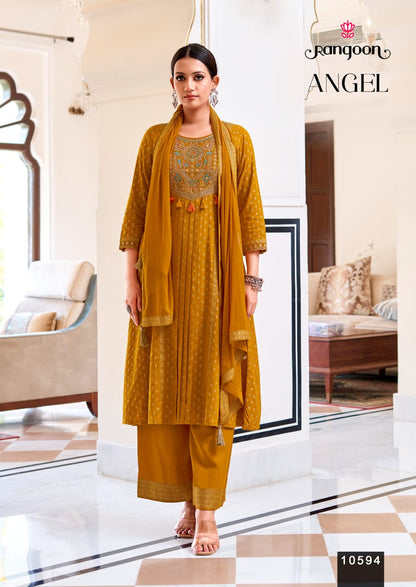 Angel Rangoon Rayon Readymade Plazzo Style Suits Wholesaler Ahmedabad