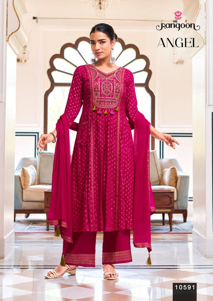 Angel Rangoon Rayon Readymade Plazzo Style Suits Wholesaler Ahmedabad