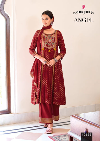Angel Rangoon Rayon Readymade Plazzo Style Suits Wholesaler Ahmedabad