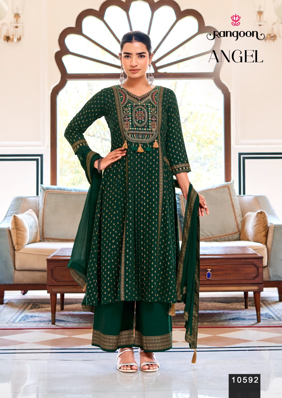 Angel Rangoon Rayon Readymade Plazzo Style Suits Wholesaler Ahmedabad