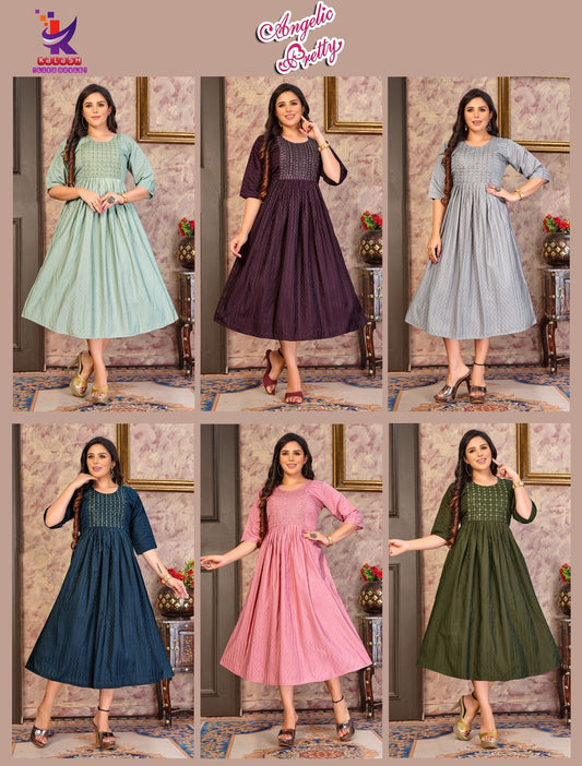 Angelic Pretty Mlm Kalash Lifestyle Rayon 17Kg Anarkali Kurtis Wholesale Price