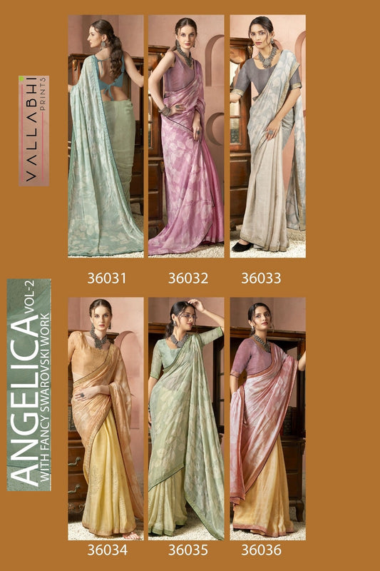 Angelica Vol 2 Vallabhi Prints Chiffon Sarees Supplier Ahmedabad