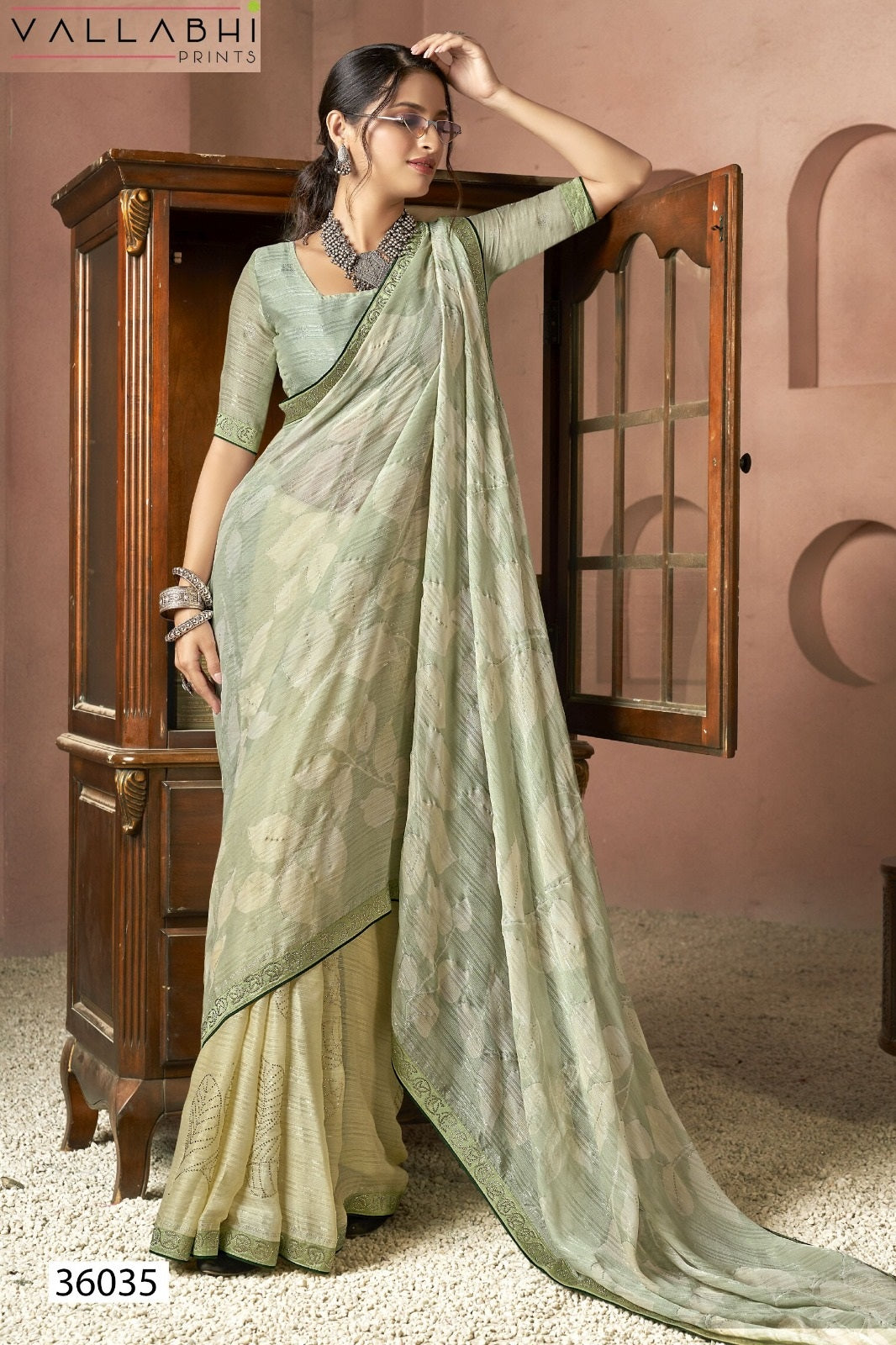 Angelica Vol 2 Vallabhi Prints Chiffon Sarees Supplier Ahmedabad