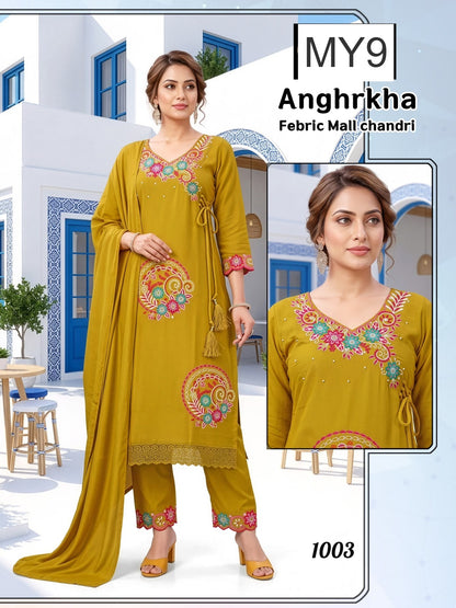 Anghrkha My9 Chanderi Readymade Pant Style Suits Exporter India