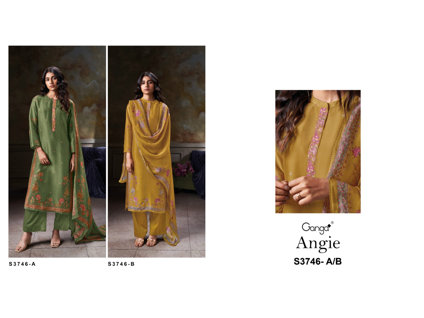 Angie 3746 Ganga Premium Bemberg Plazzo Style Suits Wholesaler Ahmedabad