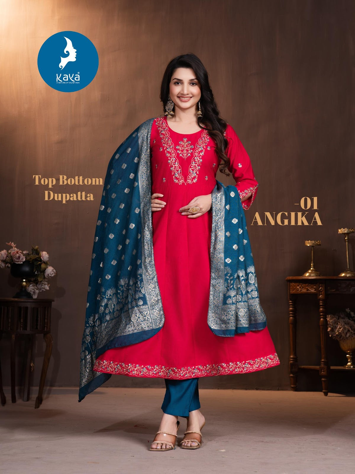 Angika Kaya Gadwal Silk Readymade Anarkali Suits Exporter Ahmedabad
