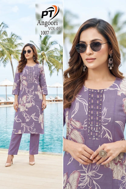 Angoori Vol 1 Pt Vertican Kurti Pant Set Exporter Ahmedabad