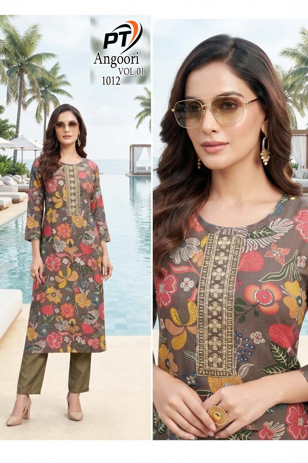 Angoori Vol 1 Pt Vertican Kurti Pant Set Exporter Ahmedabad