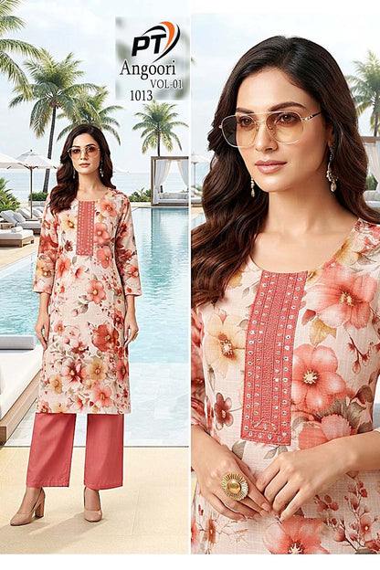 Angoori Vol 1 Pt Vertican Kurti Pant Set Exporter Ahmedabad