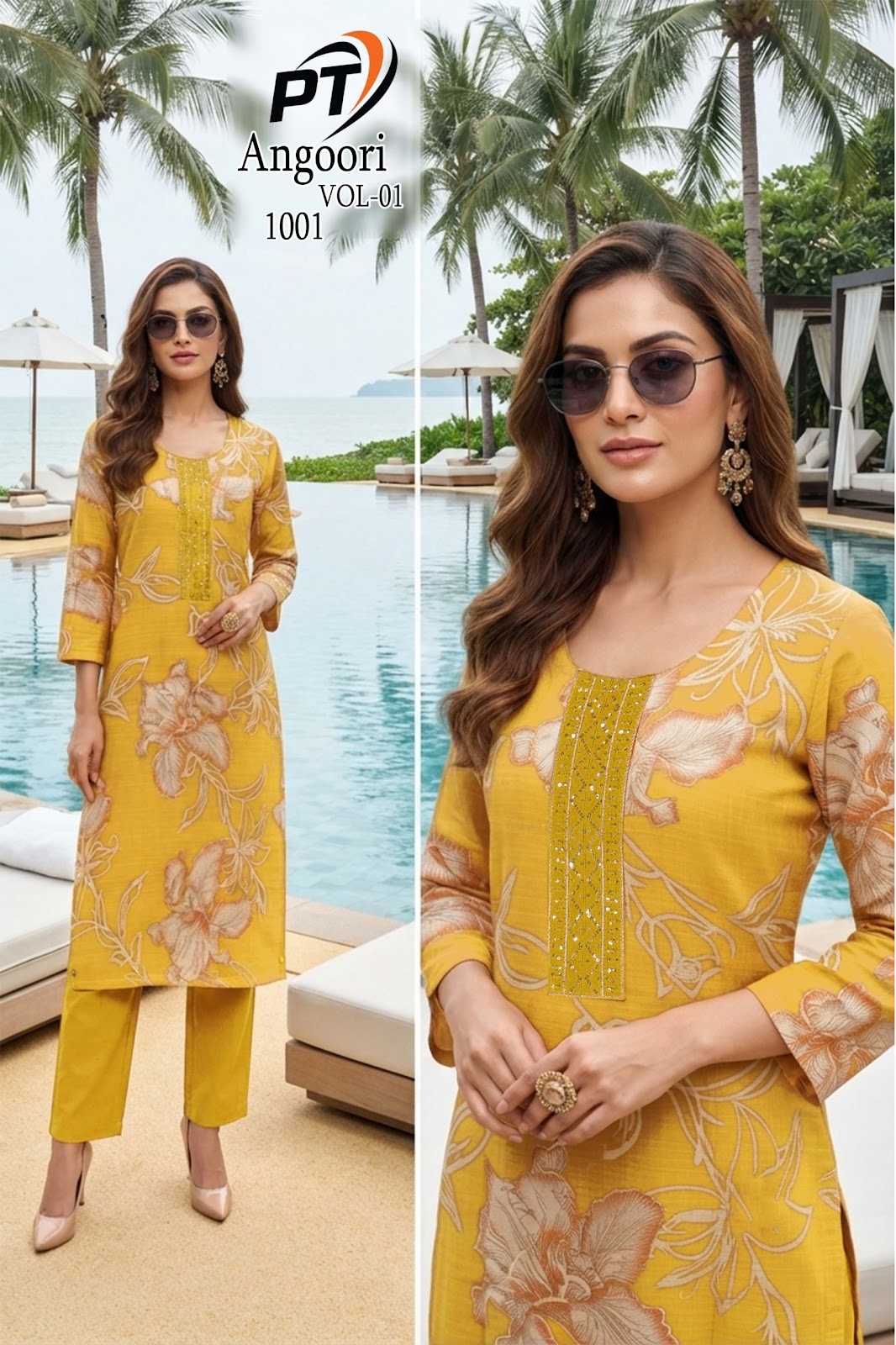 Angoori Vol 1 Pt Vertican Kurti Pant Set Exporter Ahmedabad