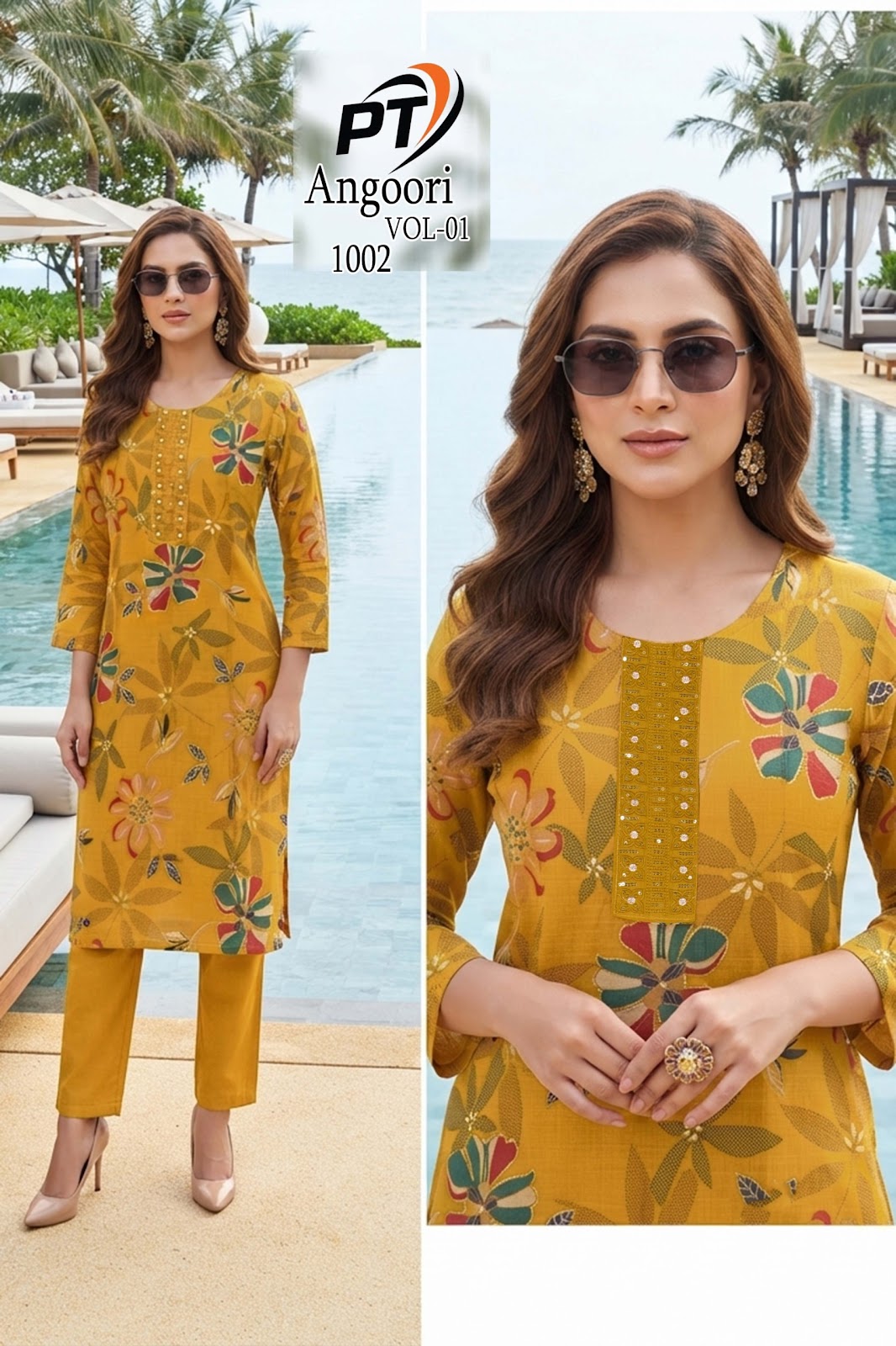 Angoori Vol 1 Pt Vertican Kurti Pant Set Exporter Ahmedabad