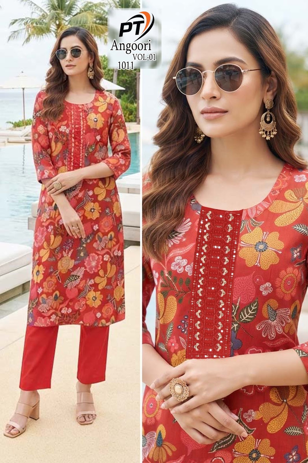 Angoori Vol 1 Pt Vertican Kurti Pant Set Exporter Ahmedabad