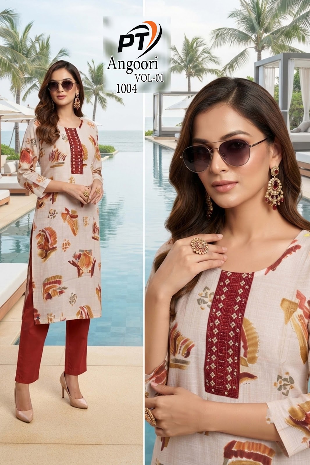 Angoori Vol 1 Pt Vertican Kurti Pant Set Exporter Ahmedabad