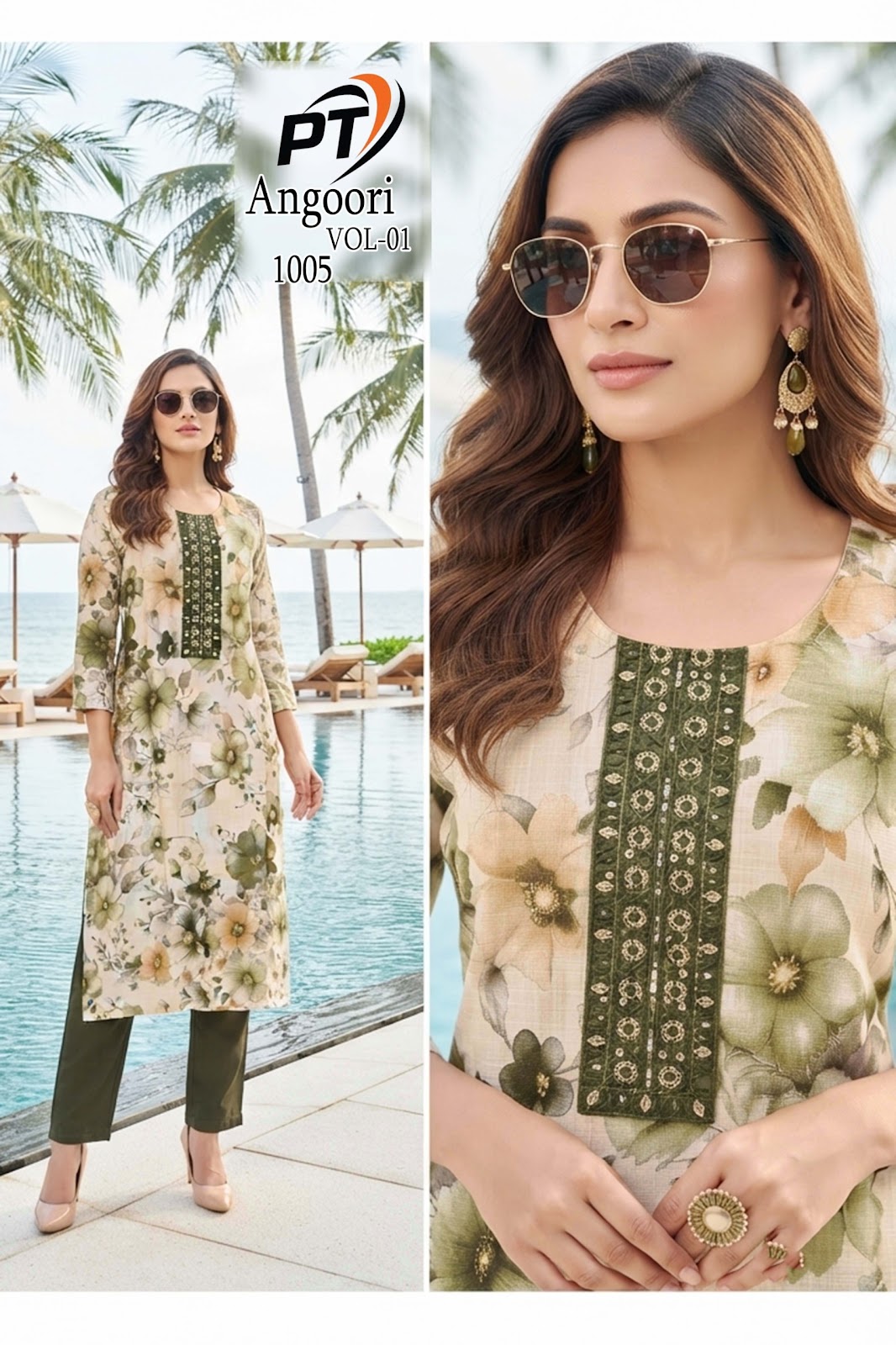 Angoori Vol 1 Pt Vertican Kurti Pant Set Exporter Ahmedabad