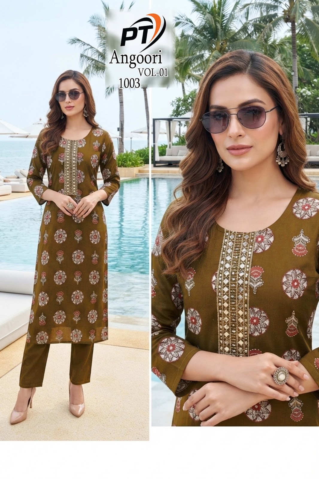 Angoori Vol 1 Pt Vertican Kurti Pant Set Exporter Ahmedabad