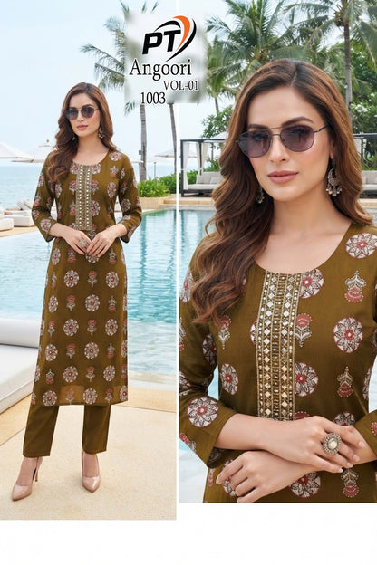 Angoori Vol 1 Pt Vertican Kurti Pant Set Exporter Ahmedabad