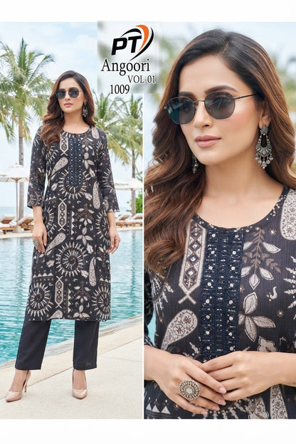 Angoori Vol 1 Pt Vertican Kurti Pant Set Exporter Ahmedabad