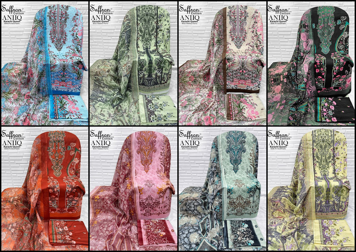 Aniiq Saffron Cotton Karachi Salwar Suits Manufacturer Gujarat
