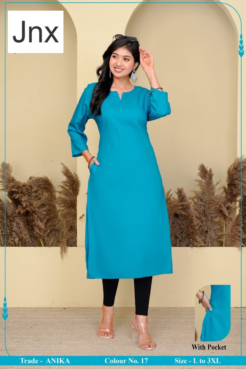 Anika Pocket Jnx Rayon 22Kg Straight Cut Kurtis Manufacturer Gujarat