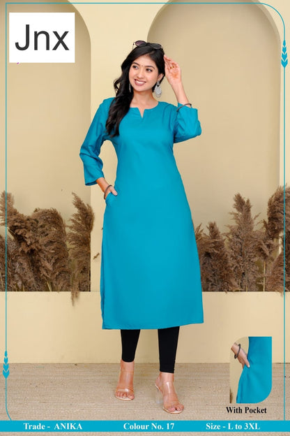 Anika Pocket Jnx Rayon 22Kg Straight Cut Kurtis Manufacturer Gujarat