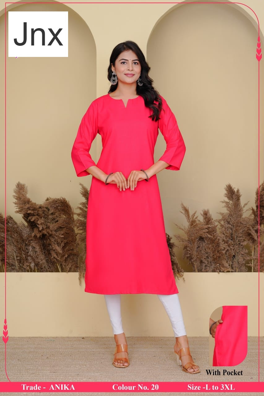 Anika Pocket Jnx Rayon 22Kg Straight Cut Kurtis Manufacturer Gujarat