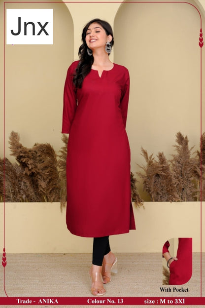 Anika Pocket Jnx Rayon 22Kg Straight Cut Kurtis Manufacturer Gujarat