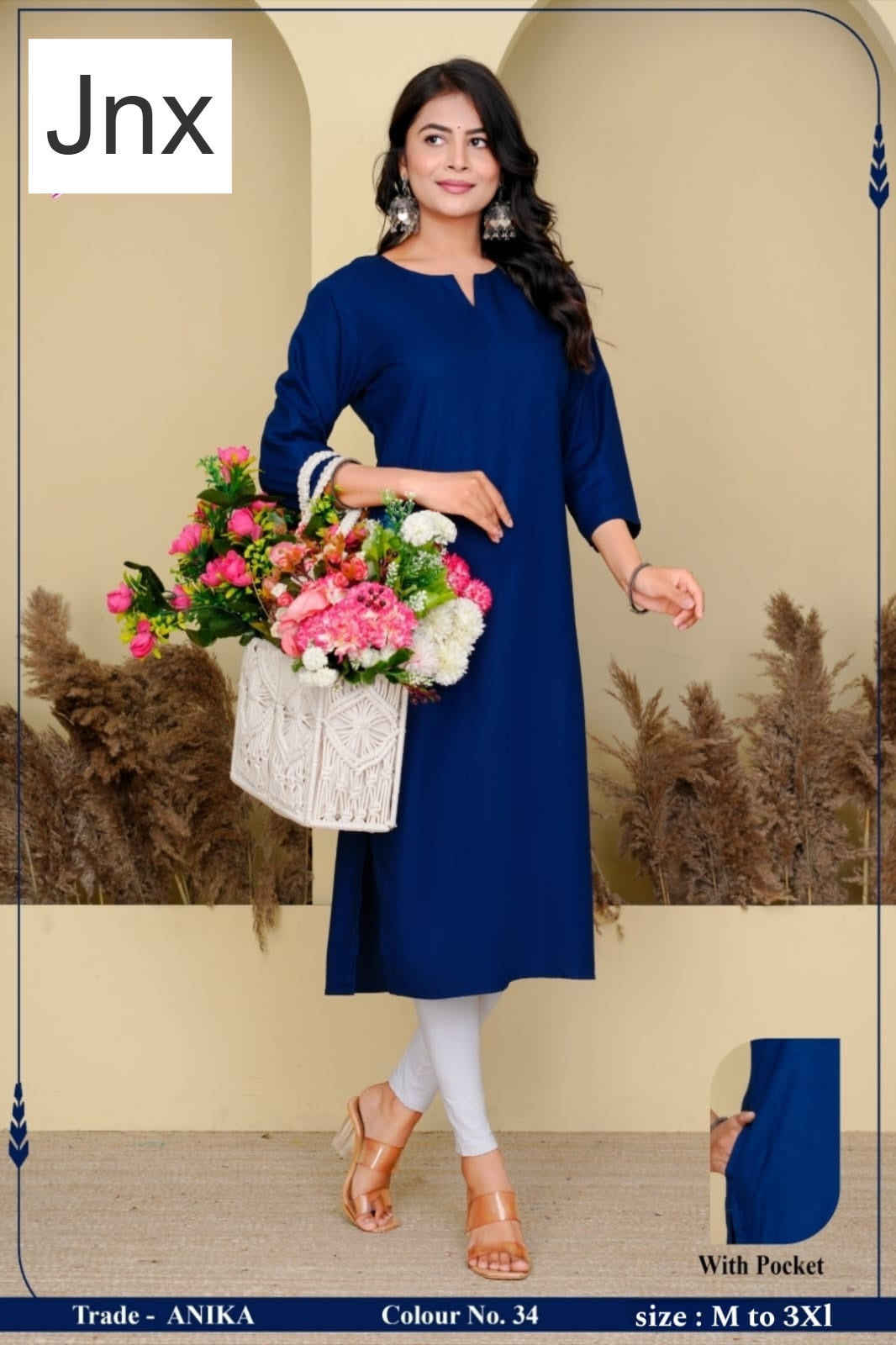 Anika Pocket Jnx Rayon 22Kg Straight Cut Kurtis Manufacturer Gujarat
