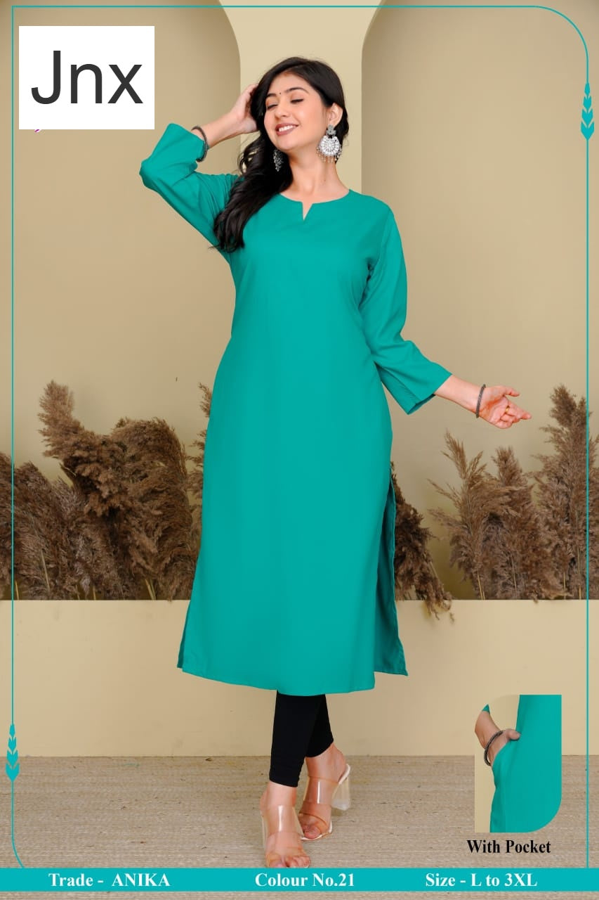Anika Pocket Jnx Rayon 22Kg Straight Cut Kurtis Manufacturer Gujarat