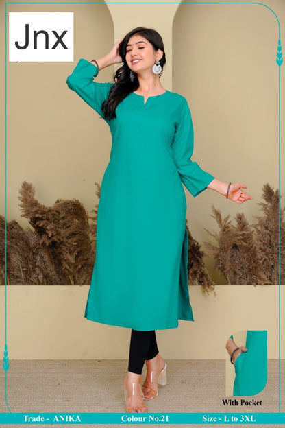 Anika Pocket Jnx Rayon 22Kg Straight Cut Kurtis Manufacturer Gujarat