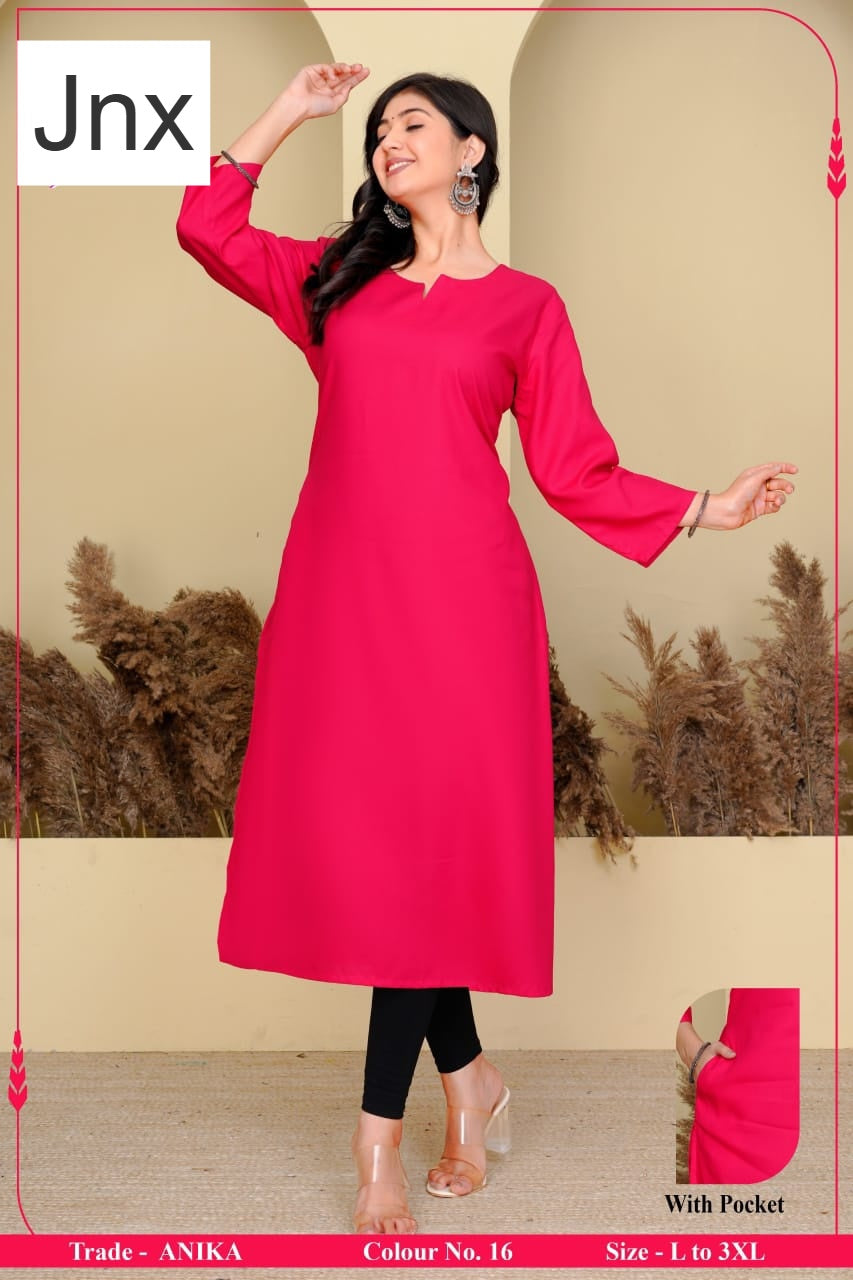 Anika Pocket Jnx Rayon 22Kg Straight Cut Kurtis Manufacturer Gujarat