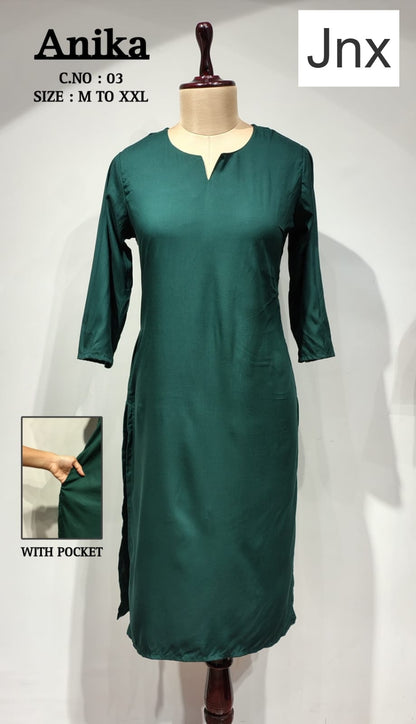 Anika Pocket Jnx Rayon 22Kg Straight Cut Kurtis Manufacturer Gujarat