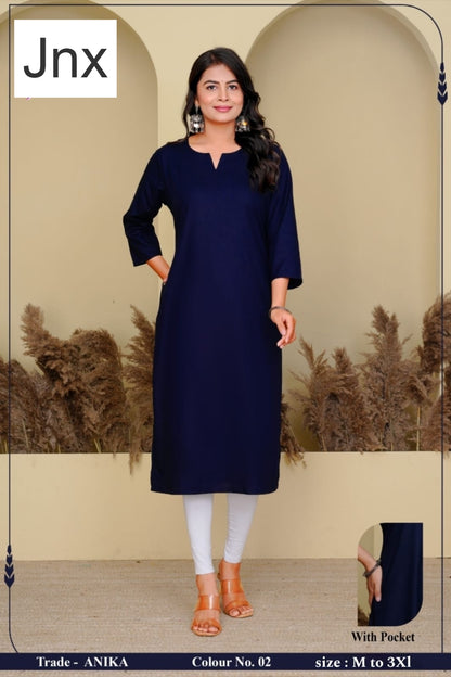 Anika Pocket Jnx Rayon 22Kg Straight Cut Kurtis Manufacturer Gujarat