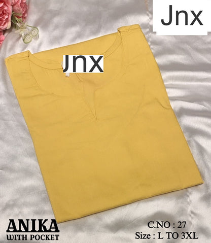 Anika Pocket Jnx Rayon 22Kg Straight Cut Kurtis Manufacturer Gujarat