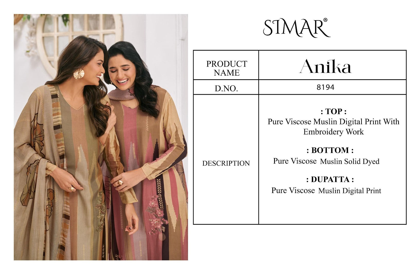 Anika Simar Pure Viscose Pant Style Suits Wholesale Price