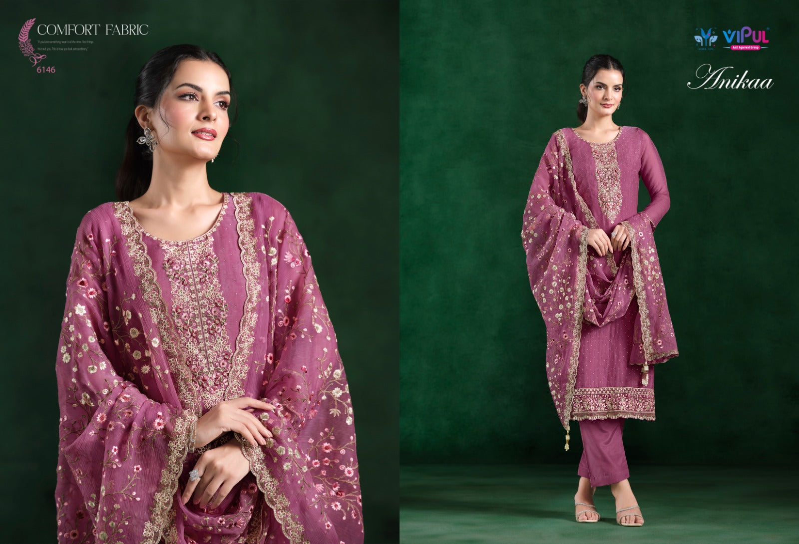 Anikaa Vipul Chiffon Pant Style Suits Supplier