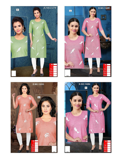 Bird Print 0905 Kh Cotton Straight Cut Kurtis Exporter Gujarat