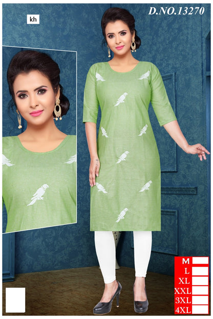 Bird Print 0905 Kh Cotton Straight Cut Kurtis Exporter Gujarat