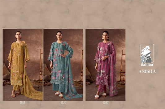 Anisha Sahiba Muslin Silk Pant Style Suits Manufacturer Ahmedabad