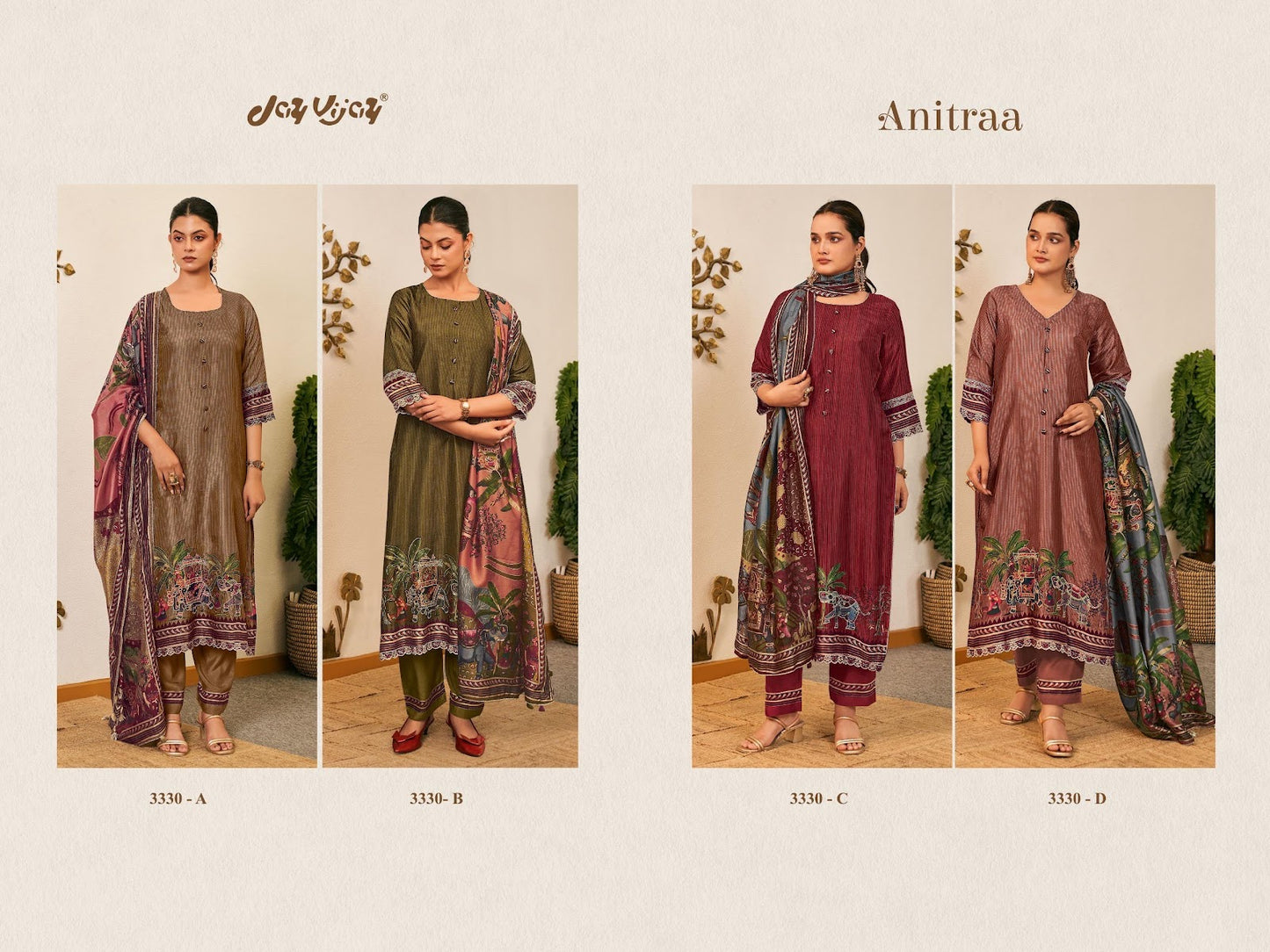 Anitraa 3330 Jay Vijay Tussar Silk Pant Style Suits Exporter