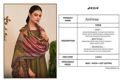 Anitraa 3330 Jay Vijay Tussar Silk Pant Style Suits Exporter