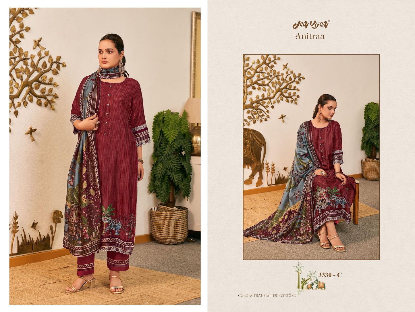 Anitraa 3330 Jay Vijay Tussar Silk Pant Style Suits Exporter